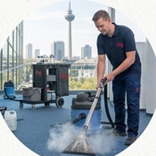 Mitarbeiter behandelt einen Bodenbelag mit einem Sprühextraktionsgerät